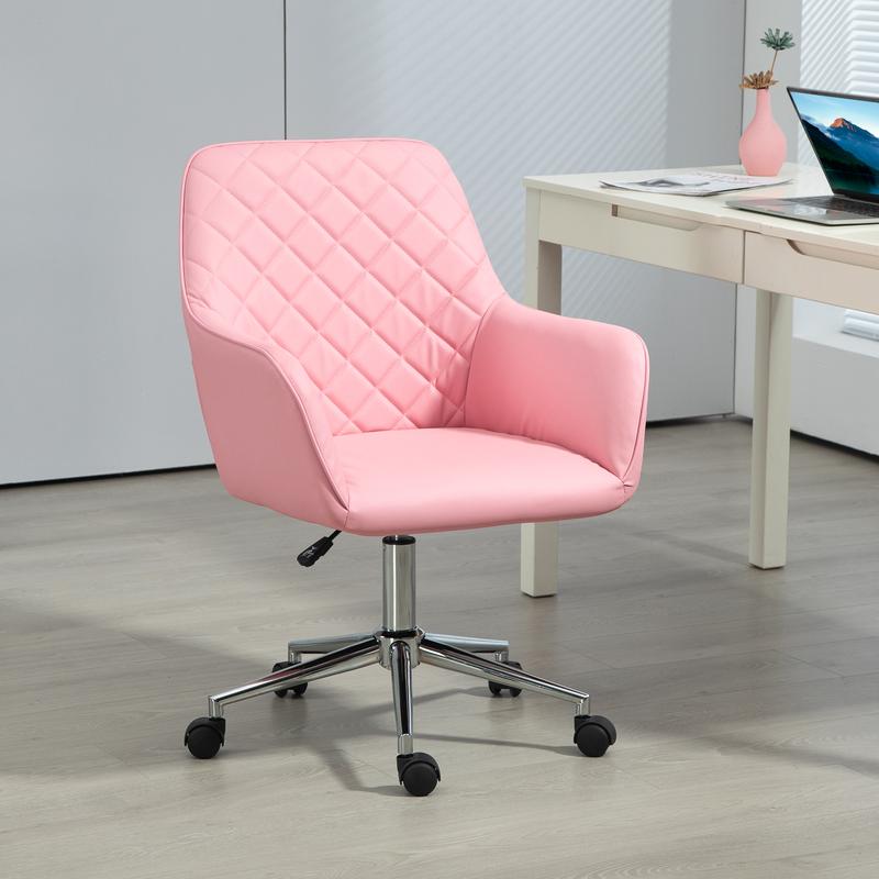 Vinsetto Office Desk Chair, Leather-Feel Fabric Computer Swivel Chair with Rolling Wheels and Adjustable Height for Home, Pink 1