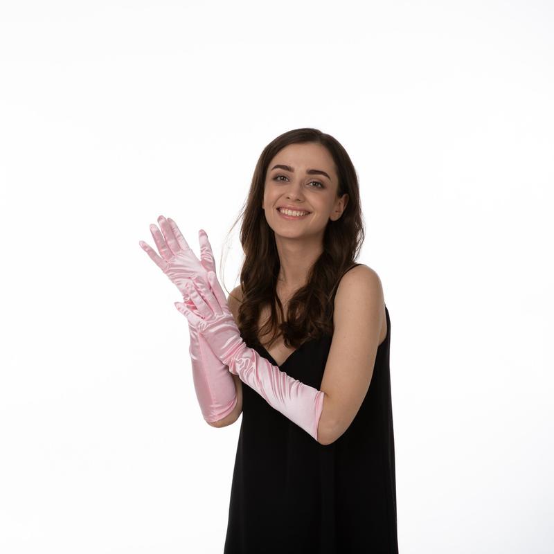 Baby Pink Long Satin Gloves Coronation Fancy Dress 1920's Costume Accessories 3
