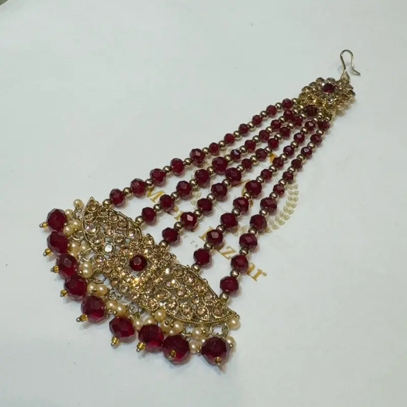 J5112 Indian Pakistani Style Jumar Jhumar Head Piece Jewellery Hair Accessories Pearl Gold Bridal Party Wear 2
