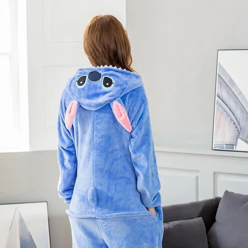 Stitch Anime Cosplay Costumes Women Men Cartoon Jumpsuit Adults Cute Flannel Hooded Pajamas Onesie For Loungewear Nightwear Womenswear Homewear Long Sleeve Pjs Pyjamas Winter Basic Minimalist 2