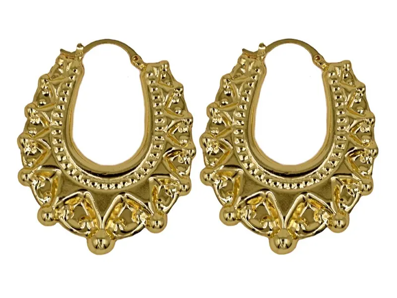9ct Gold Spiked Victorian Style Creole Hoop Earrings For Women - Large Statement Hoops