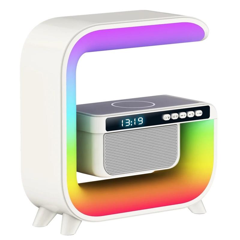 Wireless Charging Speaker,Alarm Clock Intelligent Led Lamp, Multifunctional Wireless Charger Night Light Lamp, Atmosphere Lamp with Bluetoth Speaker for Bedroom, Room Decor, Gift, Party Audio Bluetooth Cable Devices Gadget 2