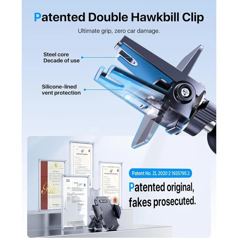 andobil [2025 NEW Car Phone Holder, [Patented Hawksbill Clip] Mobile Phone Holder for Cars Air Vent Automobile Cradle Car Phone Mount Compatible with iPhone 16 15 14 13 Pro Max Samsung S24 S23 S22 3