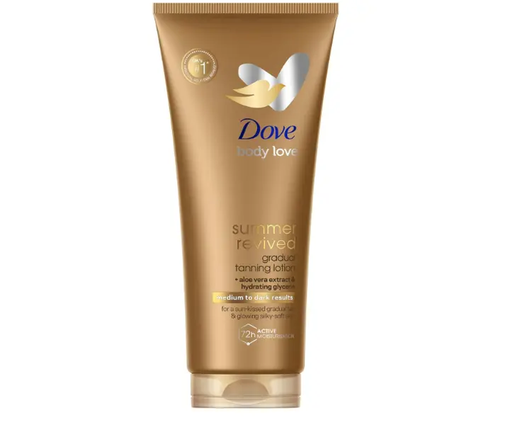 Dove Summer Revived Medium to Dark Gradual Tanning Lotion for a gradual tan and natural, radiant glow non‑greasy self-tan for all skin types 200 ml