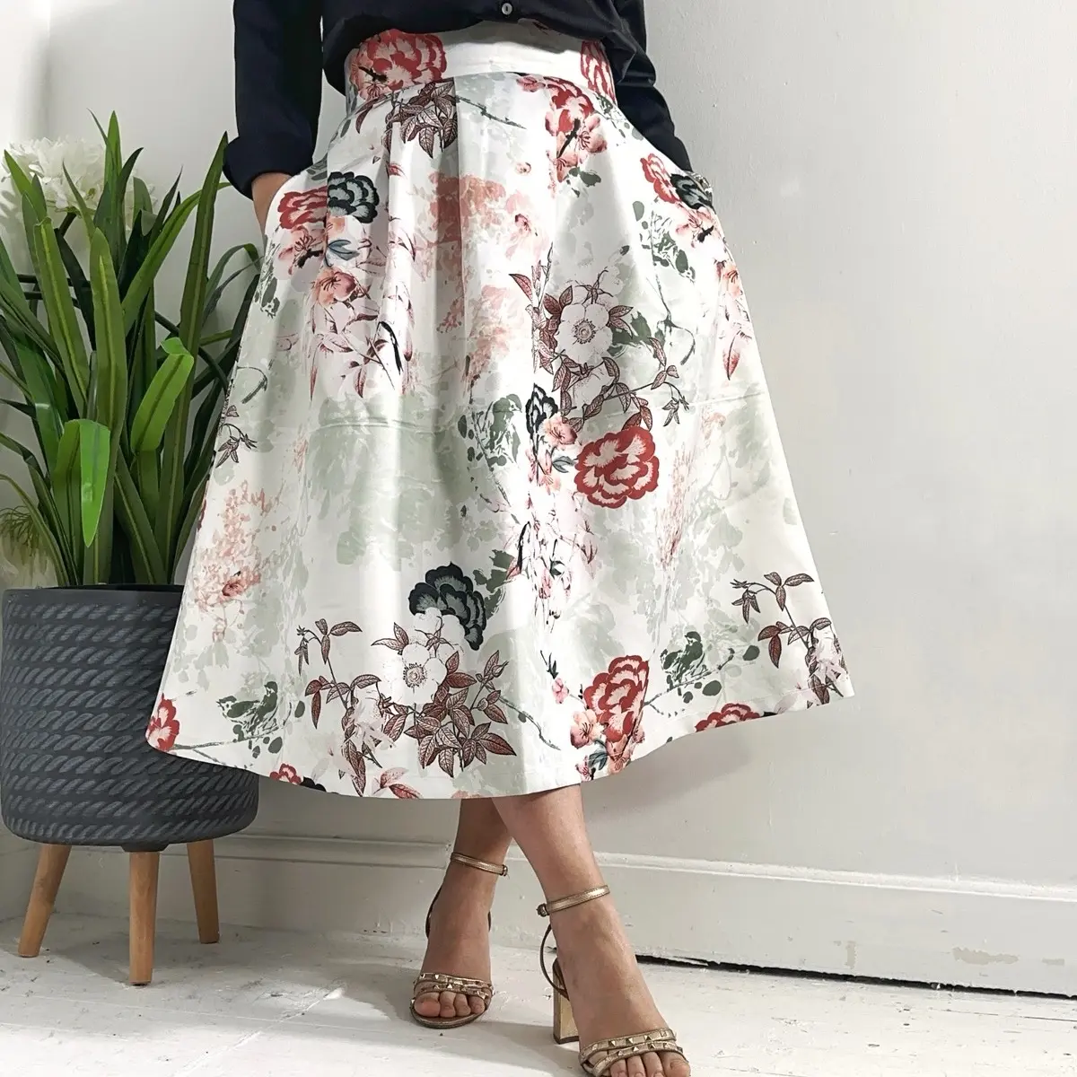 Romantic Floral Print Woven Occasion Party Skirt Satin High Waist Smart Dress Wear 10 - 22