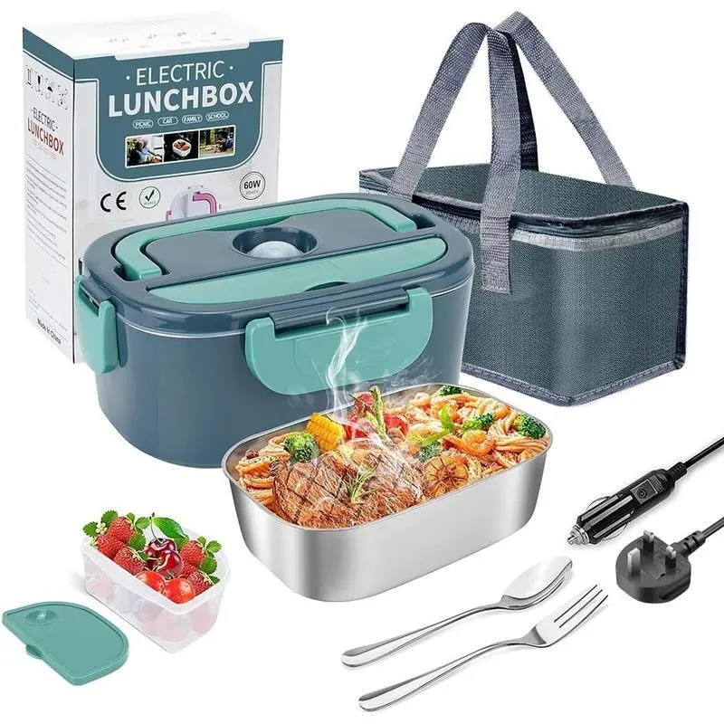 Electric lunch box, 60W Quick heating lunch box container, car plug-in food heating lunch box container, fork spoon and insulated handbag and fruit box, summer gift cutlery accessories, kitchen appliances, back-to-school supplies Tableware