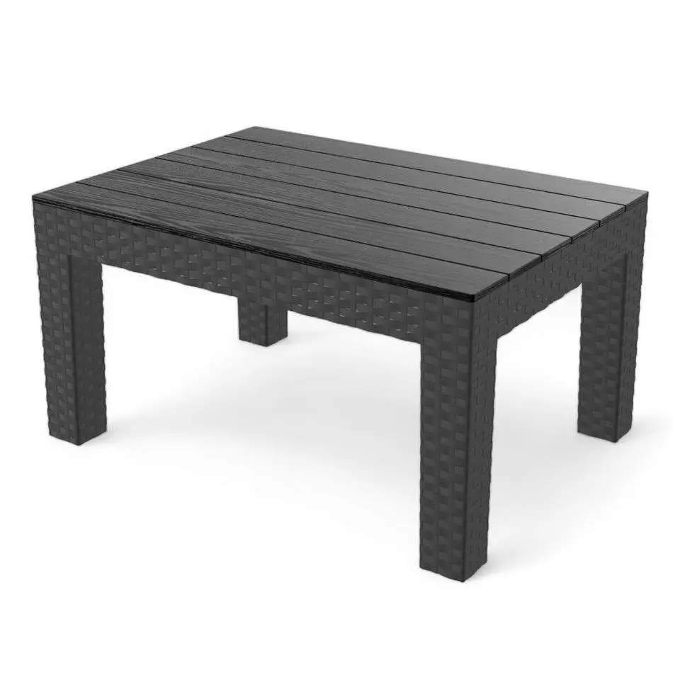 Rattan Effect Garden Coffee Table Bench - Black