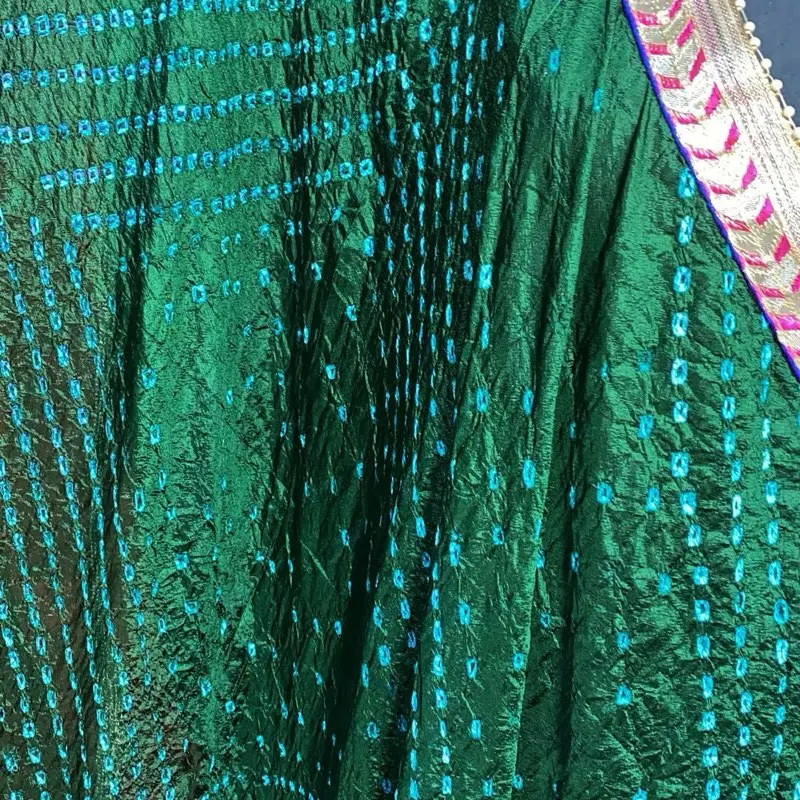 Rajasthani bandhani Green Duppatta. Bandhej print silk scarf. Wallima green duppatta. Bridal chunni Gift for Her 2
