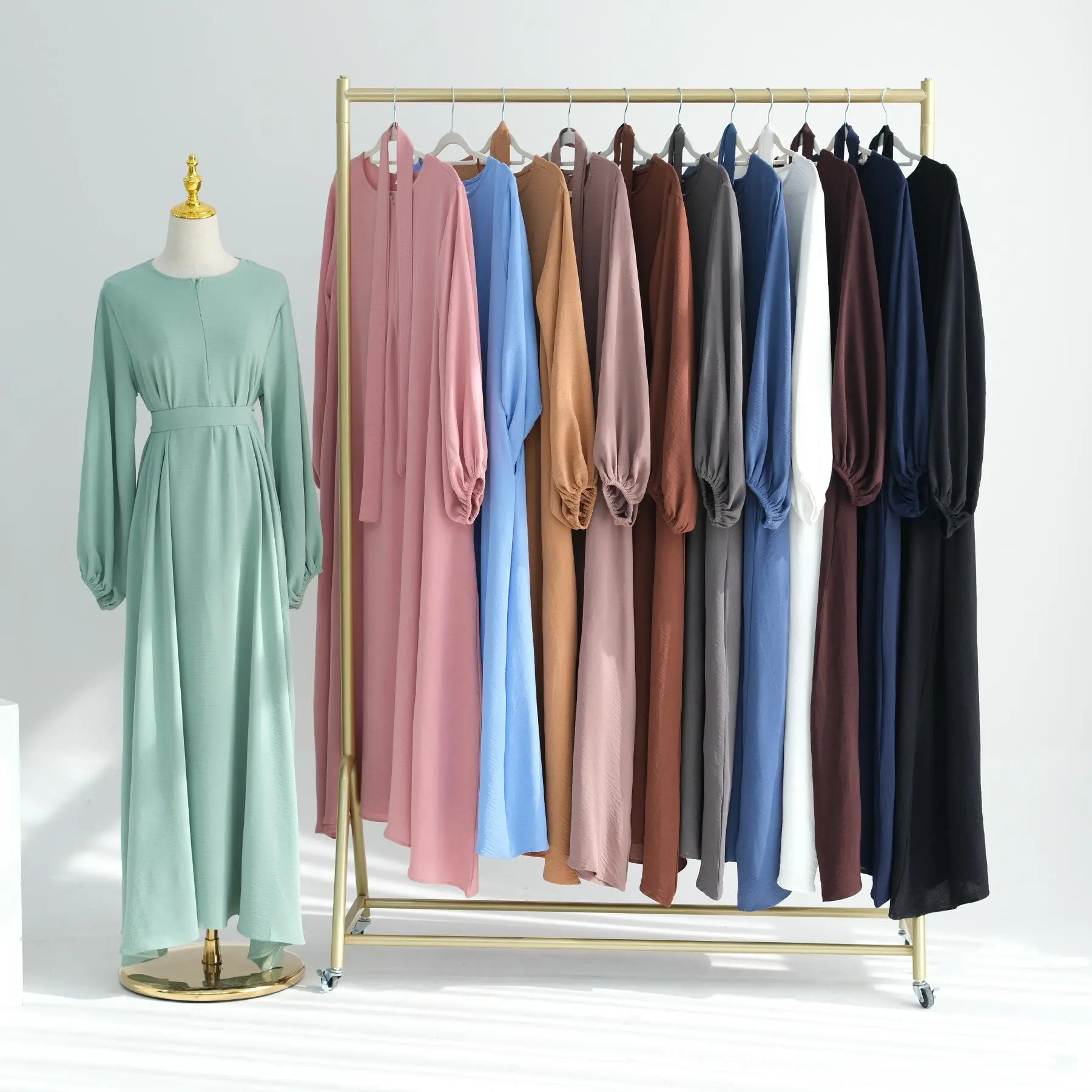HS1175 Front Zipper with Pocket Abaya in Crepe Fabric Party Abaya Dress