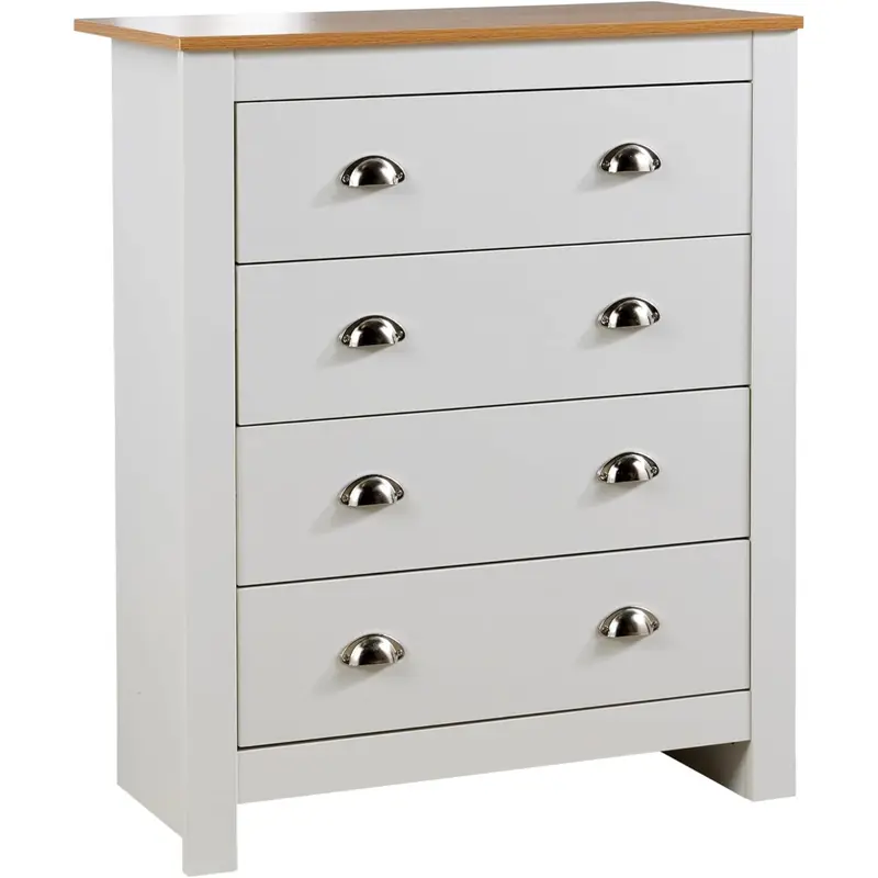 Big Furniture Warehouse Chest 4 Drawers Bedroom Furniture White Oak Top Metal Handles Wooden Nightstand 0