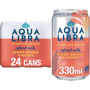 Aqua Libra Blood Orange & Mango Infused Sparkling Water 24 pack of 330ml cans Beverage Fruit
