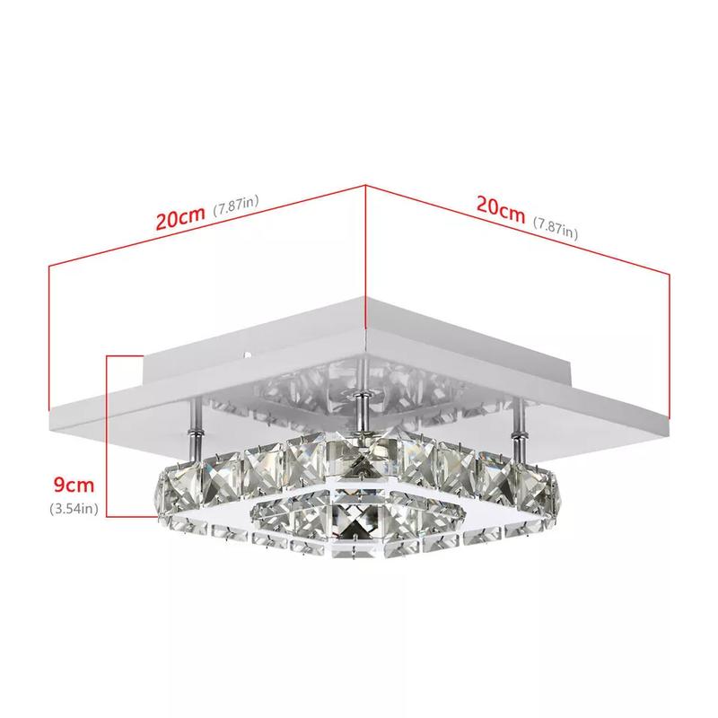 Crysta Ceiling LED Ceiling Lights Crystal Flush 21cm 12W 6000K Cold White Square Stainless Steel Mini Ceiling Lamp Crystal Chandelier Pendant Lighting Fixture for Bedroom, Kitchen, Living Room and Hallway crystal  light 6
