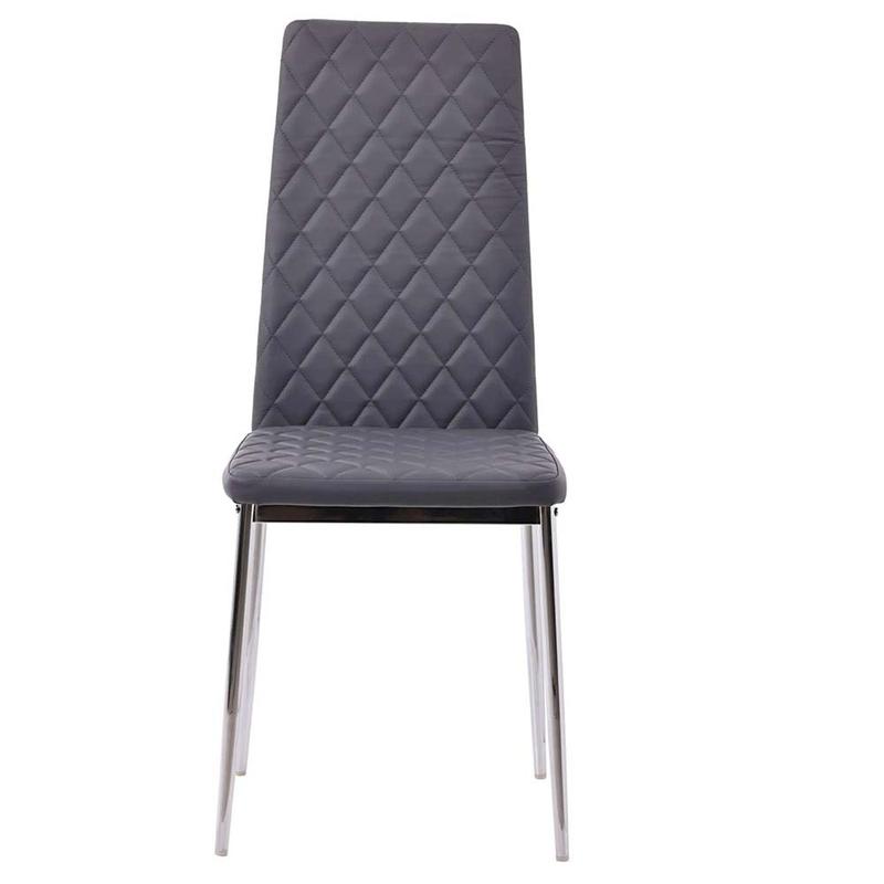 Chopstick Clear Glass and Chrome Metal 4 Seater Round Dining Set - 4 Metro Grey Leather Chairs with Chrome Legs 5