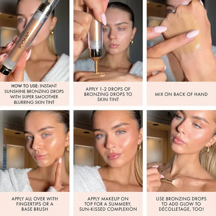 ICONIC LONDON Instant Sunshine Bronzing Drops for a Flawless Look - Makeup, Bronzer. Super-concentrated bronzing elixir that adds warmth and radiance to the skin. Blend Golden Nourishing Cosmetic 5