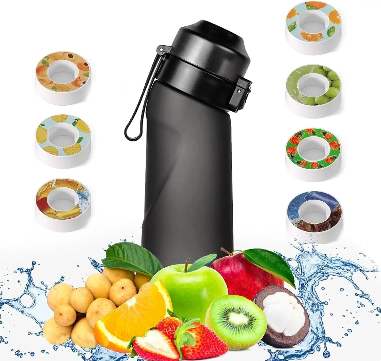 Air Water Bottle with 7 Flavour Pods Pack, 650ml Leak Proof Drinking Bottle BPA Free Sports Water Bottle with Fruit Scented Taste Pods for Fitness Outdoor Drinkware Grape Lid Matte Portable Mug Cup Tumbler Reusable