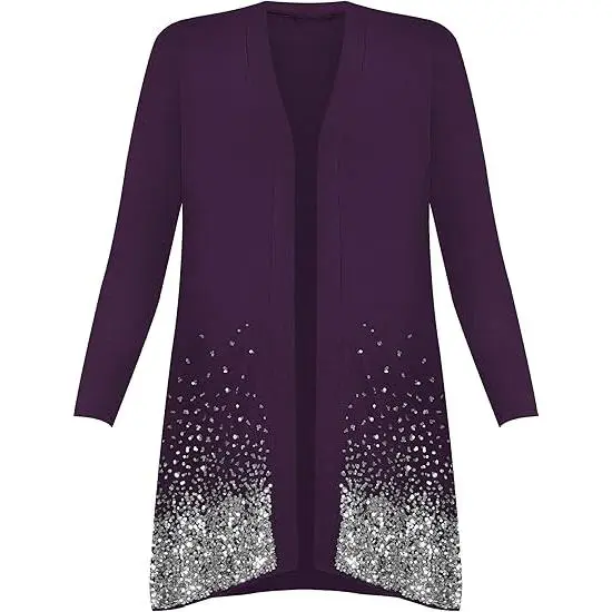 Glow Up! New Plus Size Long Sleeve Sequin Cardigan – Sparkle in Every Curve (Sizes 8-24) 0