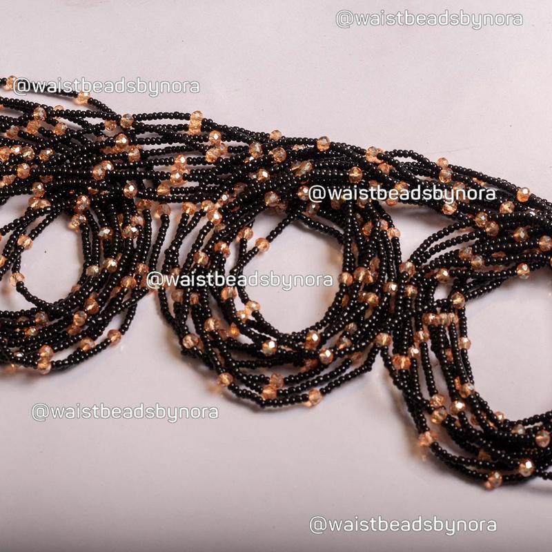 Black Waist Beads with Gold Crystals - Amina, Tie-On - 30 to 60 Inches 3