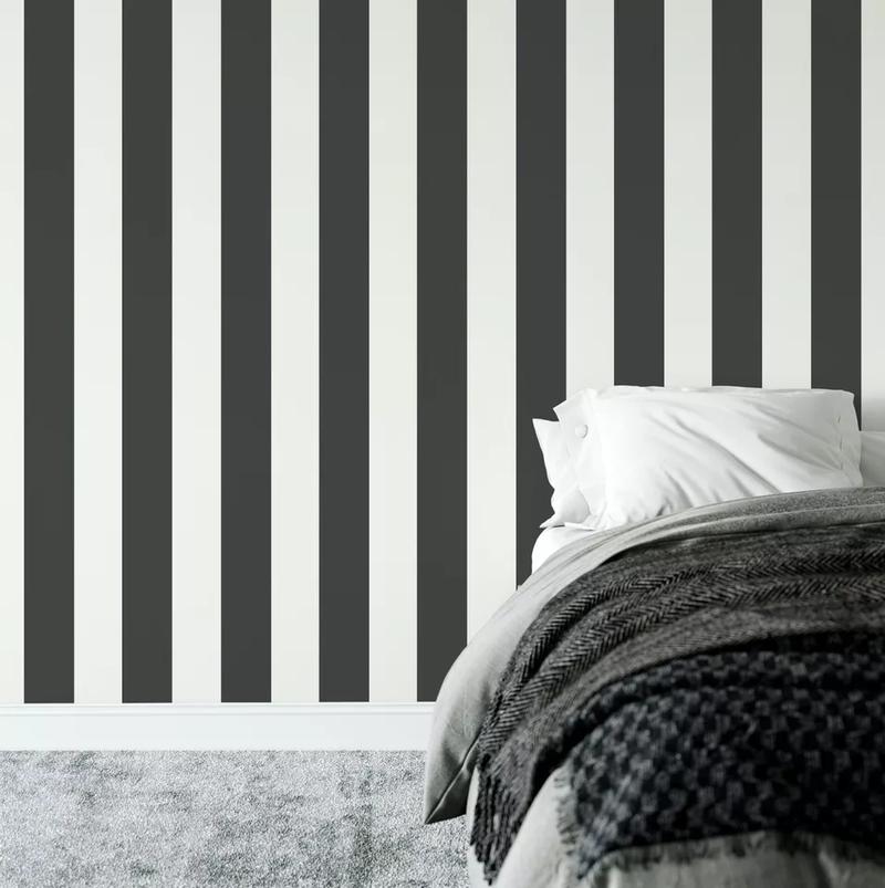 Product Introduction of Charcoal Black and White Contrast Bold Lance Feature Stripes Wallpaper WD0082 9