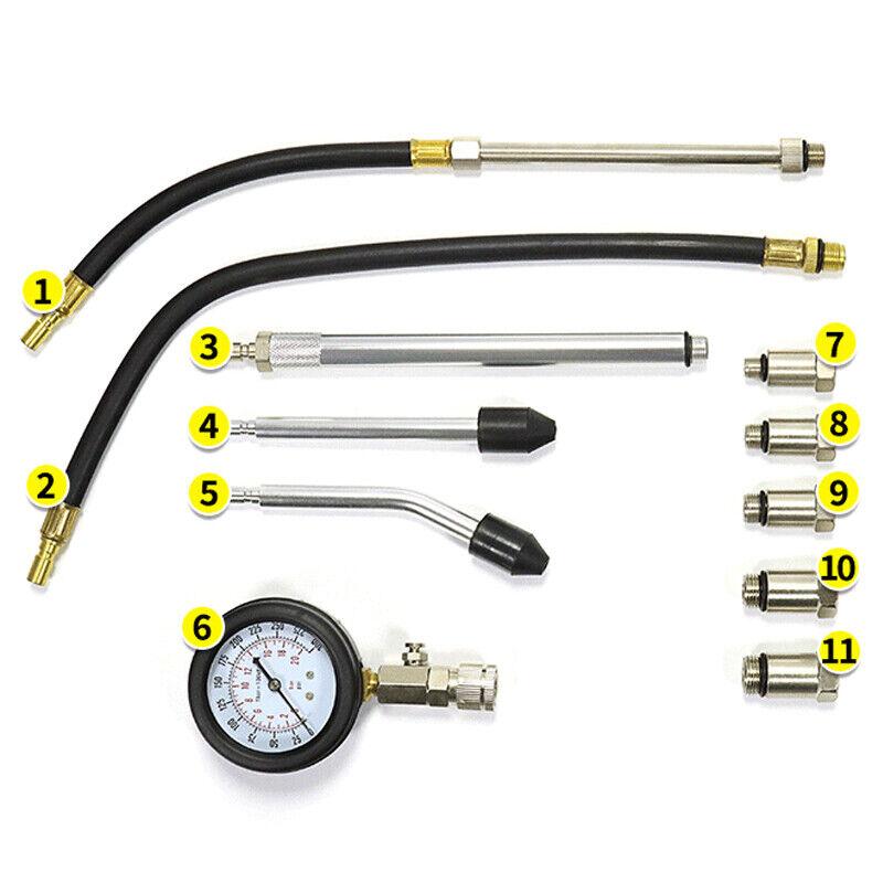 Product Introduction of Petrol Engine Compression Tester Kit Fuel Cylinder Pressure Gauge Tool Set 11X 7