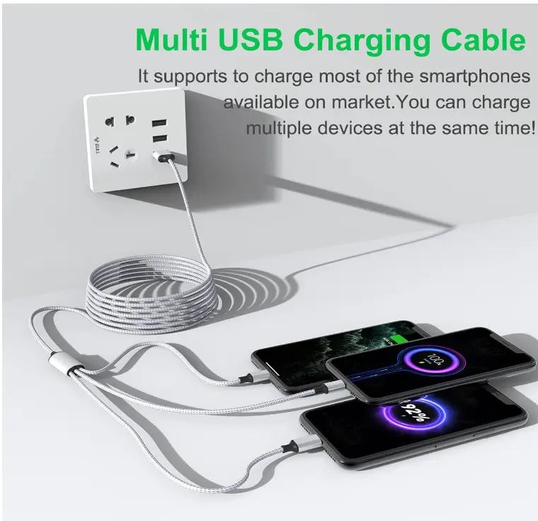 Multi 3 in 1 USB Long iPhone Charging Cable, Nylon Braided Universal Phone Charger Cord USB CMicro USBLightning Connector Adapter for Android/Apple/Samsung/LG/Pixel/Huawei/Xiaomi 2