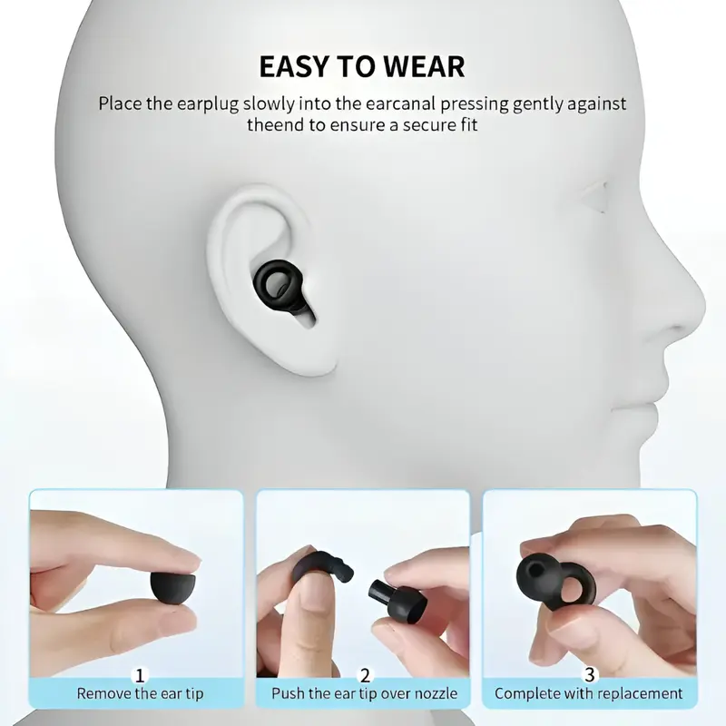 Ear Plugs for Sleep – Super Soft, Reusable Hearing Protection in Flexible Silicone for Noise Reduction & Flights - 8 Ear Tips in XS/S/M/L - 26dB Noise Cancelling - Black Best plugs for sleeping UK Noise cancelling Reusable ring doorbell wireless hangover 6