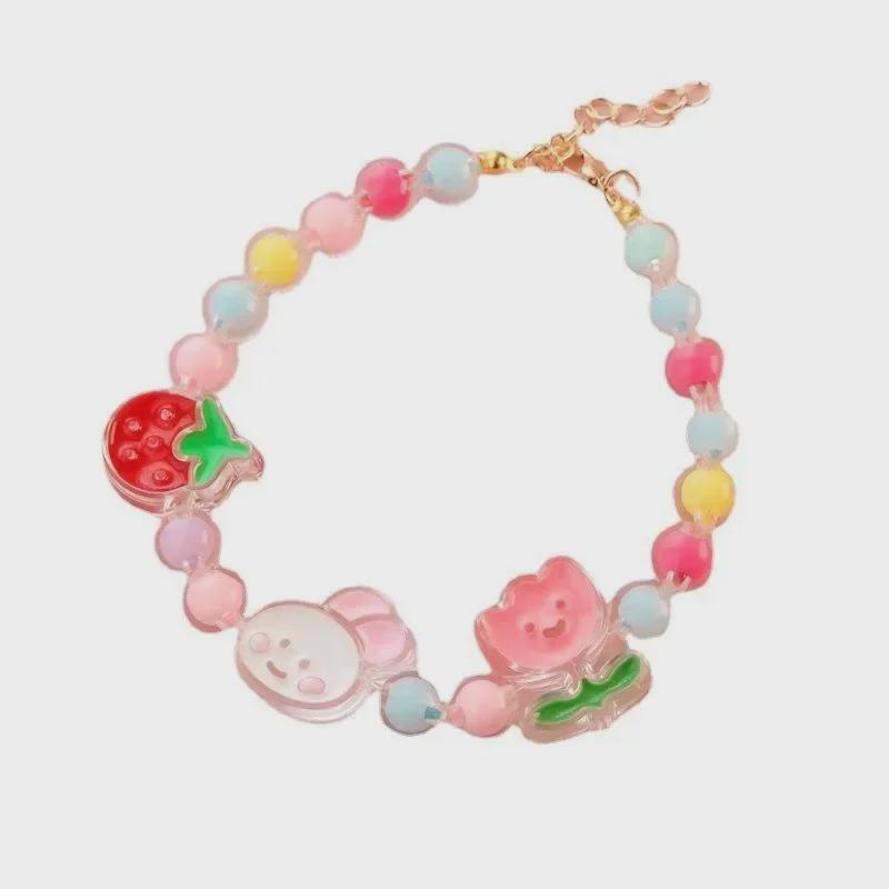New Pet Collar Little Cat Dog Bell Pearl Necklace Strawberry Little Rabbit Bear Spring Flower Pet Assessories 1
