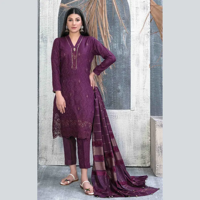 D-9841 - Dabeer by Tawakkal - Fully Stitched 3PC Embroidered Leather Peach Jacquard Collection 3