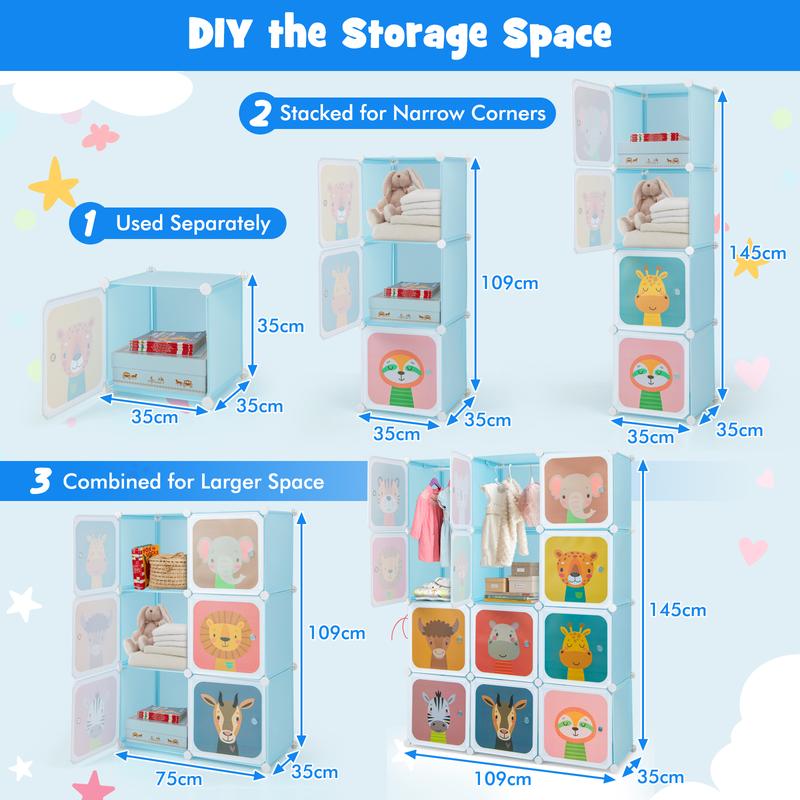 COSTWAY 12 Cube Portable Kids Wardrobe with Hanging Section 6