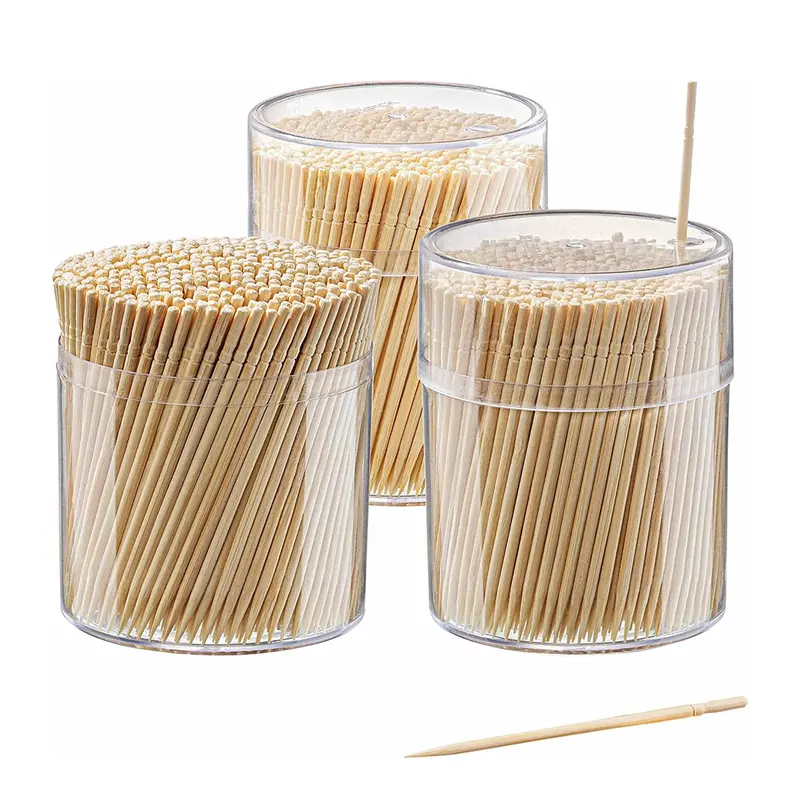 [1500 Count] Bamboo Wooden Toothpicks - Wood Round Single-Points Tooth Picks and Cocktail Sticks for Oral Care - Floss 0