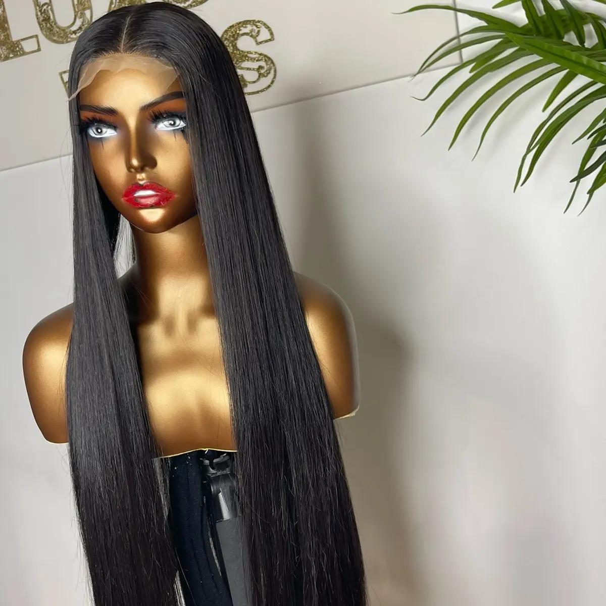 SDD bone straight closure wig in black
