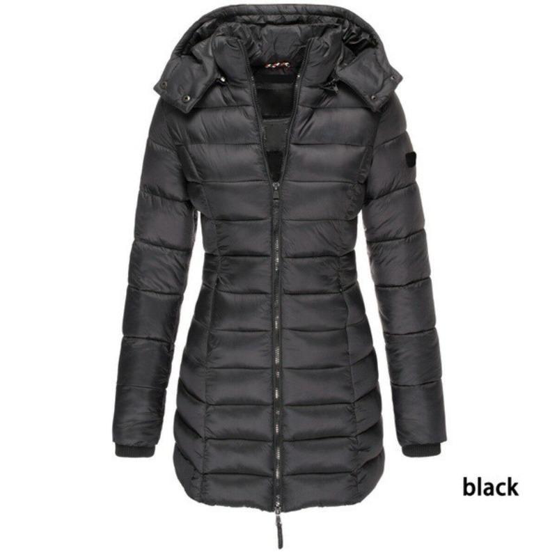 Winter Thicken Warm Women Parkas Zippers Solid Overcoat Casual Long Sleeve Padded Puffer Jacket Female Mid-length Slim Coat Top 1