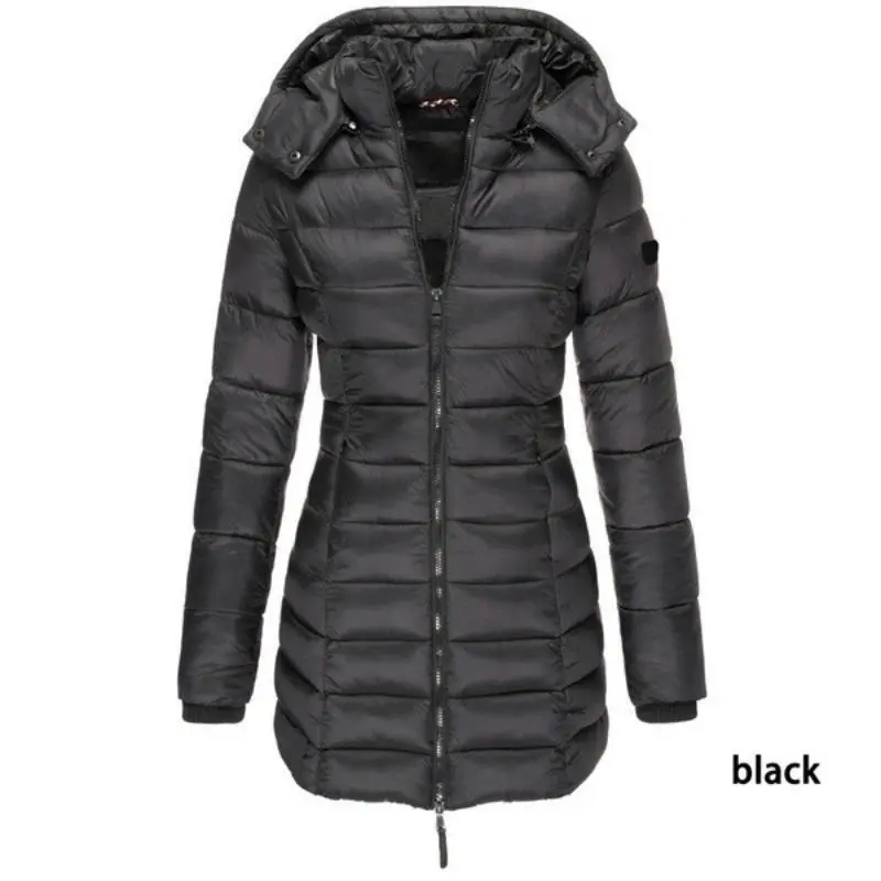 Winter Thicken Warm Women Parkas Zippers Solid Overcoat Casual Long Sleeve Padded Puffer Jacket Female Mid-length Slim Coat Top Womenswear Comfort 1