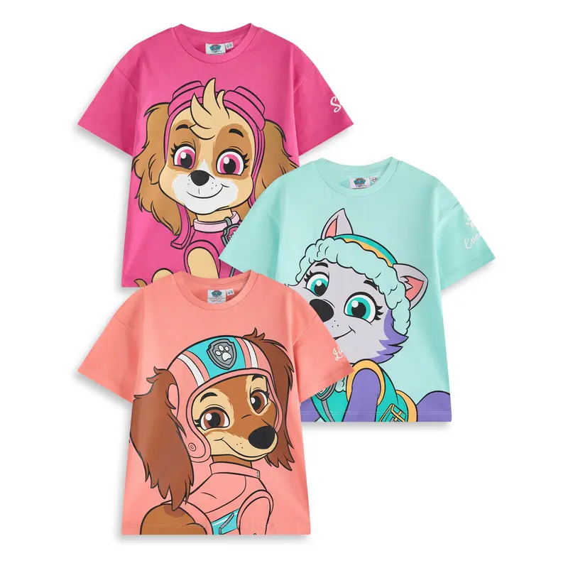 Vanilla Underground x Paw Patrol Girls Multicoloured Big Character Multi-Pack of 3 Short-Sleeved T-Shirts 0