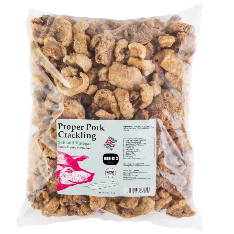 Proper Pork Crackling - 3L Refill Bags – Available in Multiple Flavours - Keto-friendly, Allergen-Free, Low Carb & High Protein, Handmade in Britain Salt Snack 7