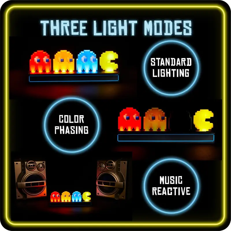Pac-Man LED Night Light 3 Modes Colorful Pixel Game 3D Icon Light USB Rechargeable Anime Atmosphere Table Lamp Ornaments Toys 4