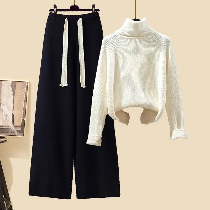 Product Introduction of [2025] plus size women's winter cardigan jacket polo/turtle neck sweater bell bottoms three-piece set new style long length 31