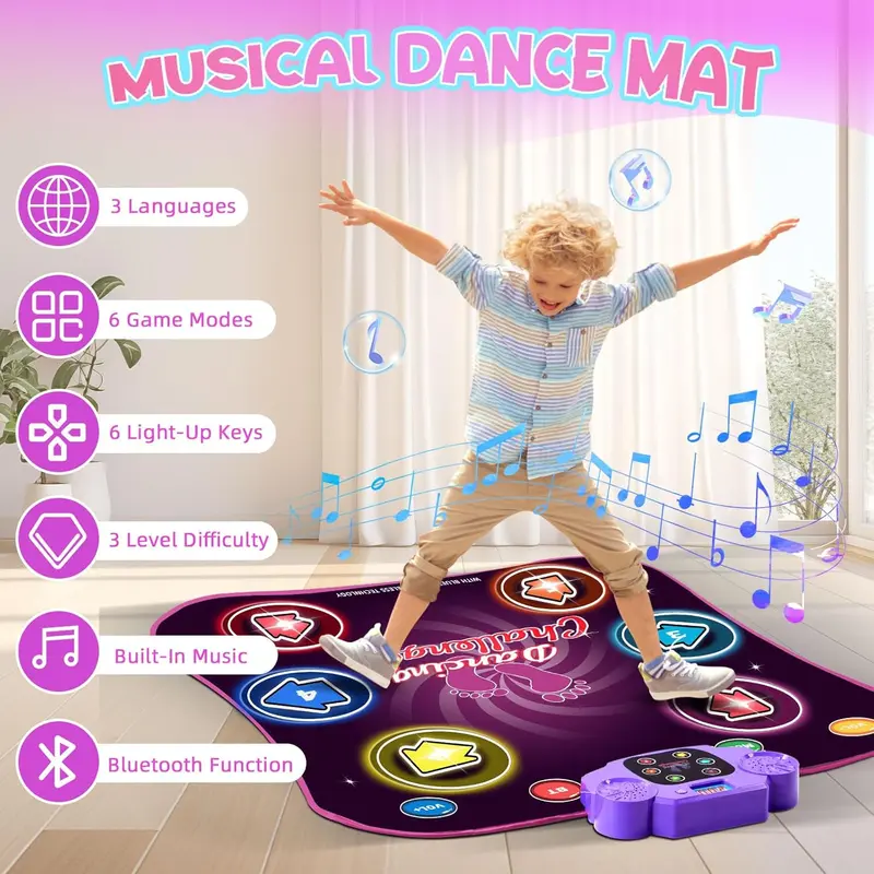 Kids Dance Mat - Dancing Blanket, Bluetooth Enabled, Built-in Music, Dancing Toy with 6 Game Modes and 3 Challenge Levels, Great Christmas Birthday Gift for Boys and Girls Over 3 Years Old 7