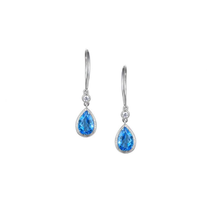 SILVER BLUE TOPAZ DROP HOOK EARRINGS 0