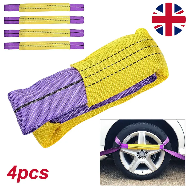 4pcs Tire Wheel Link Straps for Truck and Car Trailer Recovery with Ratchet Tie Downs 0