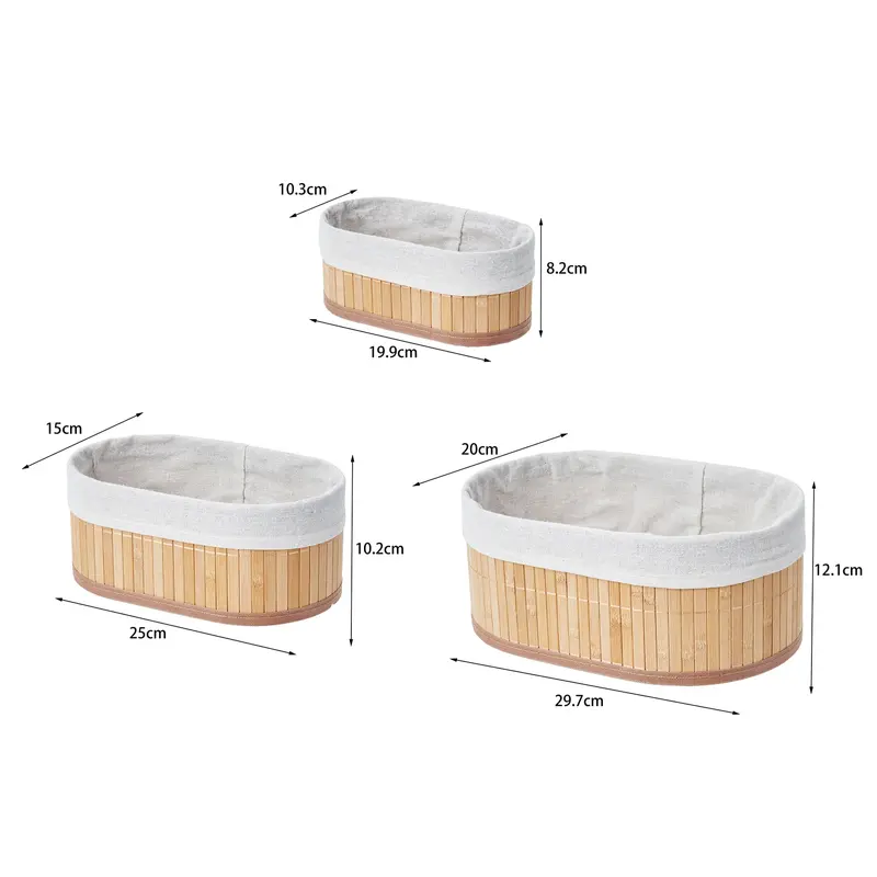 Eden & Willow Set of 3/4 Storage Shelf Baskets with Lining, Stackable Bamboo Storage Divider Boxes for Closet Drawer & Cupboards | Organiser Bins for Cupboards storage  organizer 3