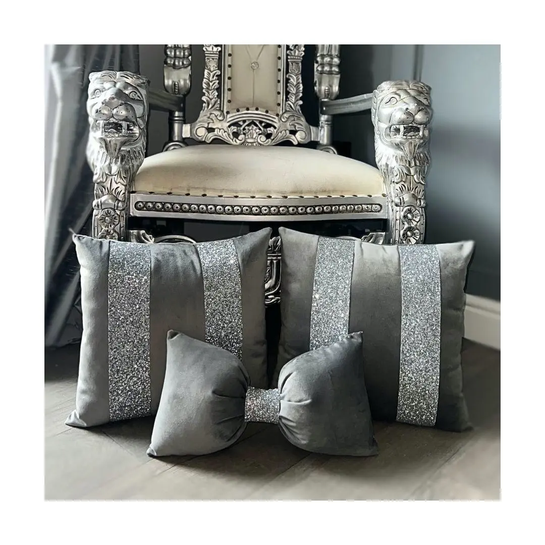 Grey And Silver Glitter Cushion Bow Set | Glitter Cushions | Bespoke Cushions