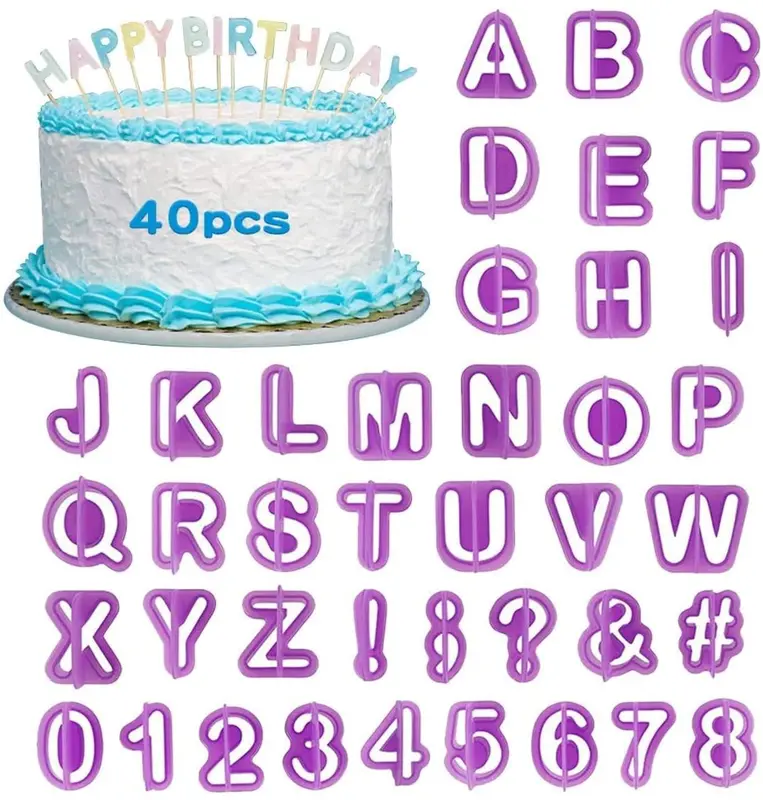 40-Piece Alphabet Cookie Cutters Set - Plastic Letter and Number Cutters for Cake Decorating, Fondant, Biscuits, and Pastries - Uppercase Fondant Molds for Sugarcraft - Cake Decorating Tools for DIY Baking - Baking Set with Plunger Baking Mould Tools 0