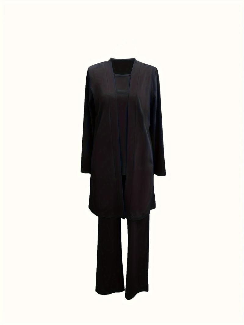 Product Introduction of Casual Three-piece Solid Set, Long Sleeve Cardigan & Top & Long Pants Outfits, Women's Clothing 4