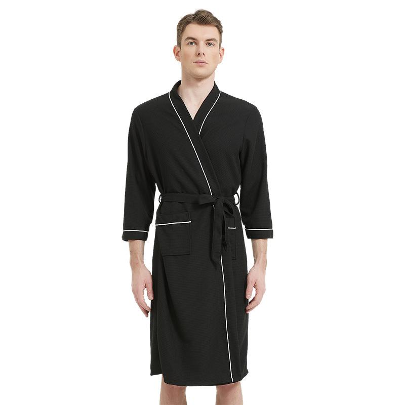 2025 Spring and Autumn New Pajamas Three-Quarter Sleeve Waffle Bathrobe Men's Plus Size Loungewear Sleepwear 3