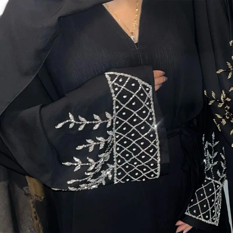 Jet Black Button Abaya with Coded 19 Design - Women's Islamic Clothing