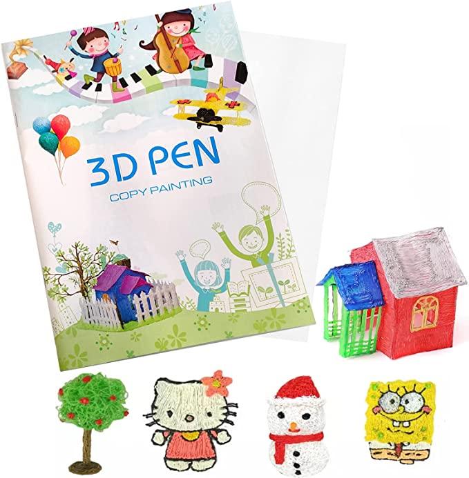 3D Printing Drawing Book and 5 meters/10 colors totaling 50 meters of PLA , Reusable Colorful 40 Patterns Thick Paper Template with a Clear Plate, Painting Graffiti Template for 3D Pen Kids DIY Gift posca pens 1