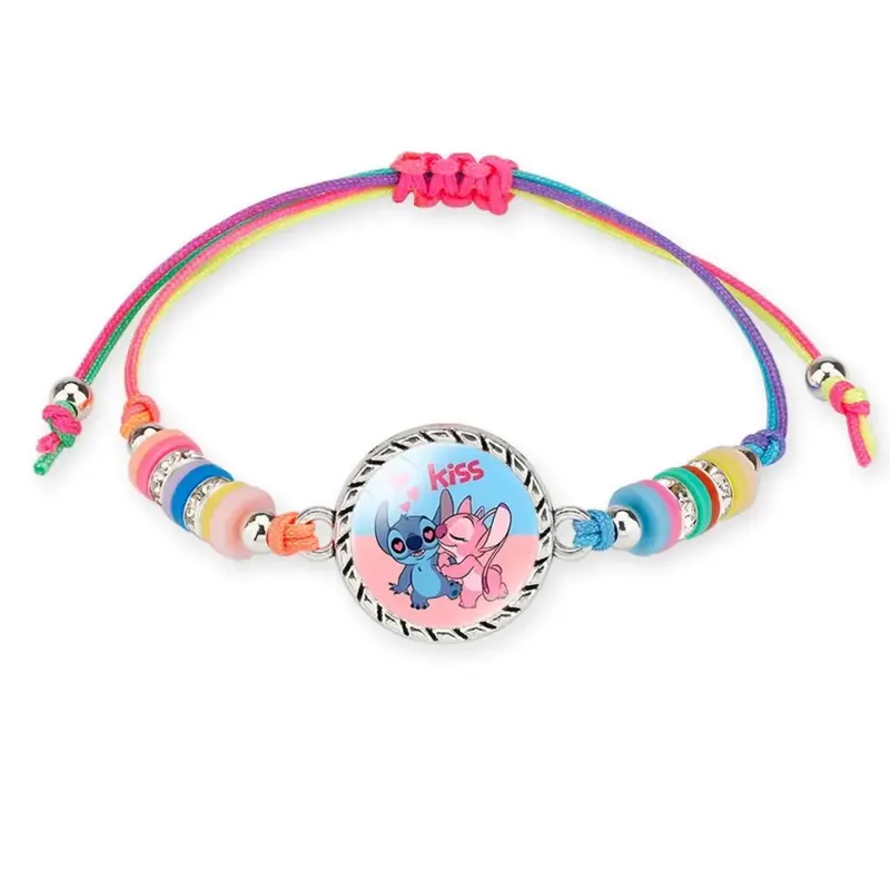 Stitch Anime Bracelet Cartoon Lilo & Stitch Adjustable Rope Rainbow Coloured Beads Pendant Cute Wristand - Accessories Kids Toys Girls Bracelet Christmas Party Gift - 19 Different Designs 3