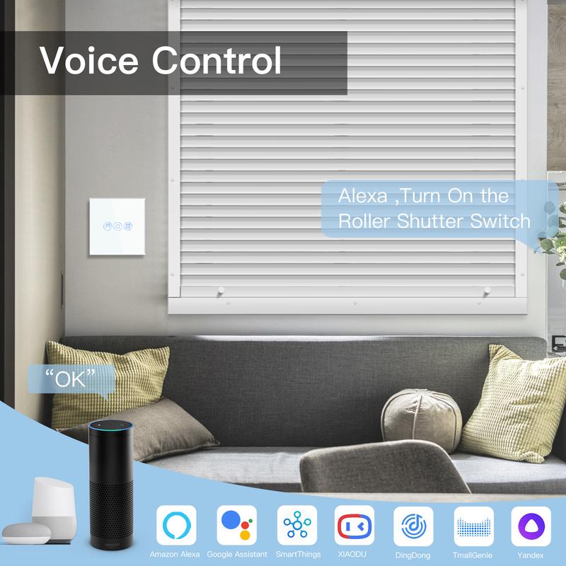 BSEED Wifi Shutter Switches APP Control Led Smart Blind Series White Glass Panel Support Tuya Google Smart Life Roller Shutter 1