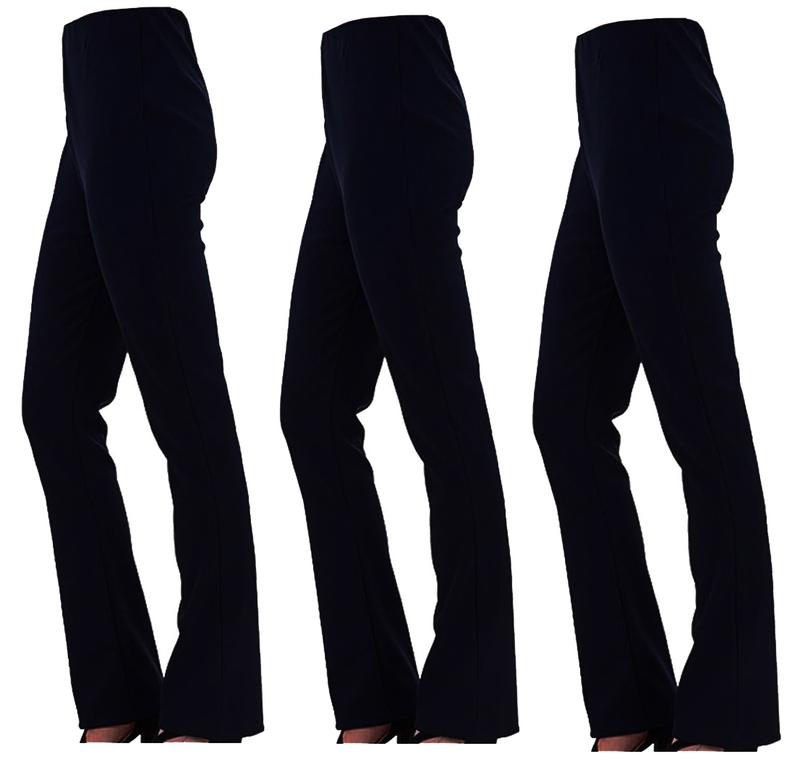 Fashion Luva BLACK Chic Comfort: Women's Ribbed Stretch Bootleg Trousers with Elasticated Waist - Trendy Bootcut Pants for Everyday Elegance Womenswear Bottom Style Lady Stretchy Basic Fits Minimalist 0