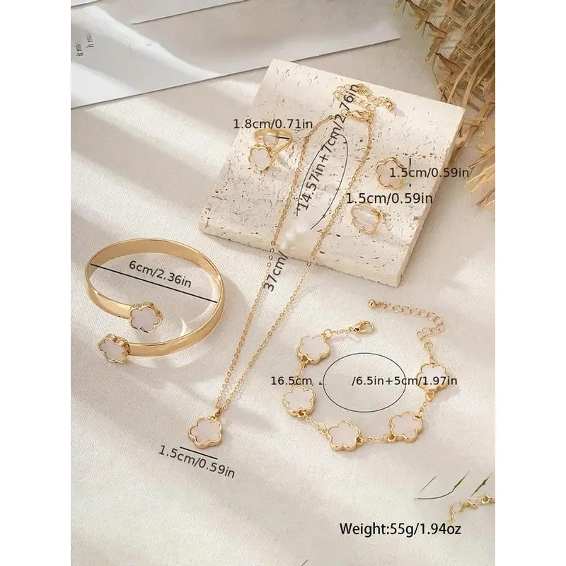 Lucky flower shaped jewelry set, 6 counts charm necklace & bracelet & Ring & stud earring 4
